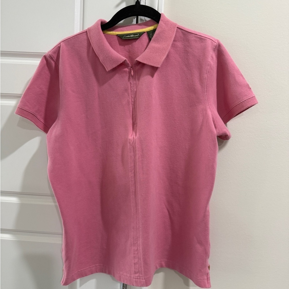 Eddie Bauer Pink Zip Polo Shirt Preppy Tennis Golf Women's Large Affordable Find